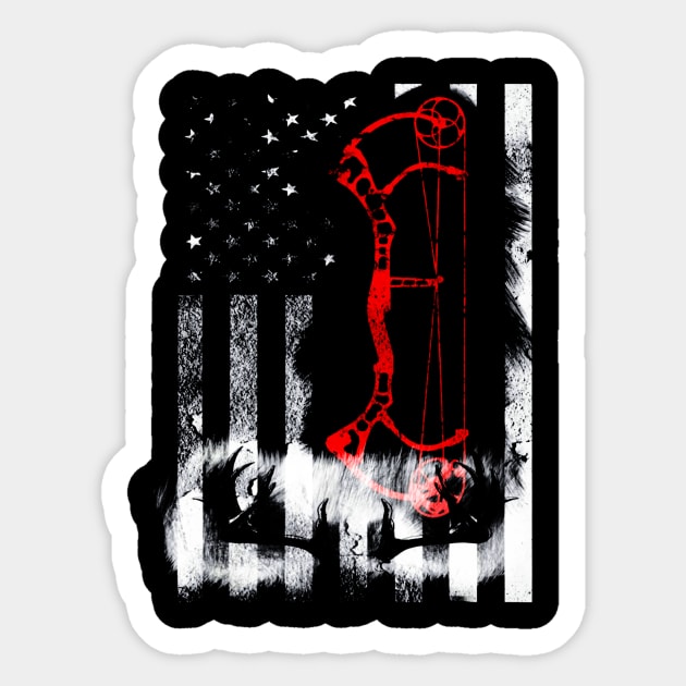 Bow Hunting US Flag Shirt Deer Hunter Sticker by Kiwistore